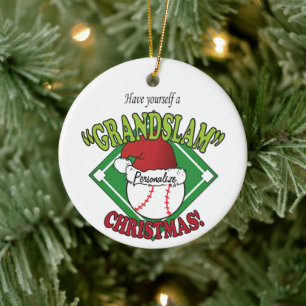 Christmas Grand Slam Baseball Ceramic Ornament