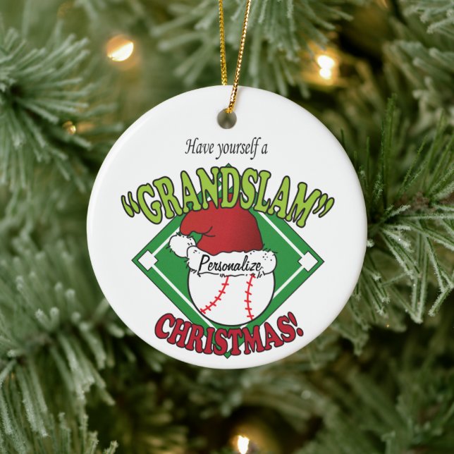 Christmas Grand Slam Baseball Ceramic Ornament (Tree)