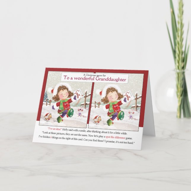 Christmas, Granddaughter.  Spot the difference Card (Front)