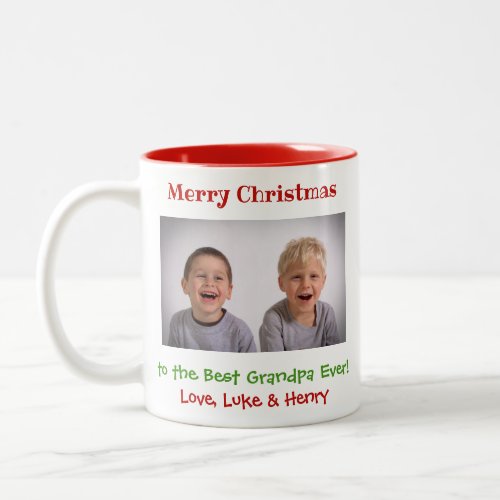 Christmas Grandfather Grandchildren Custom Photo Two_Tone Coffee Mug