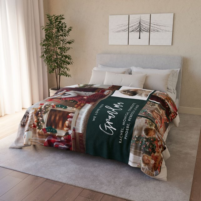 Christmas Grandma 5 Photos with Pet  Personalized  Sherpa Blanket (Christmas Gramdma Photo Collage with Pet Dog Picture Personalized Fleece Blanket)