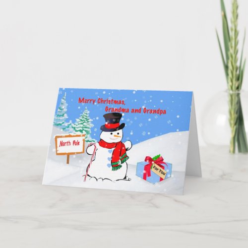 Christmas Grandma and Grandpa Snowman Gift Holiday Card