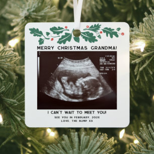 Christmas Grandma Baby Sonogram Holiday Keepsake Metal Ornament
