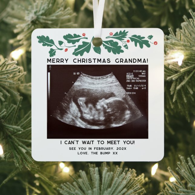 Christmas Grandma Baby Sonogram Holiday Keepsake Metal Ornament (Insitu)