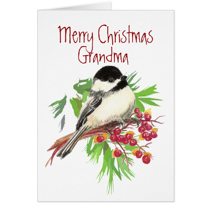 Christmas, Grandma Chickadee Bird, Nature,Garden Greeting Card