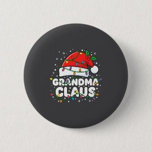 Christmas Grandma Claus Santa Hat Christmas Lights Button