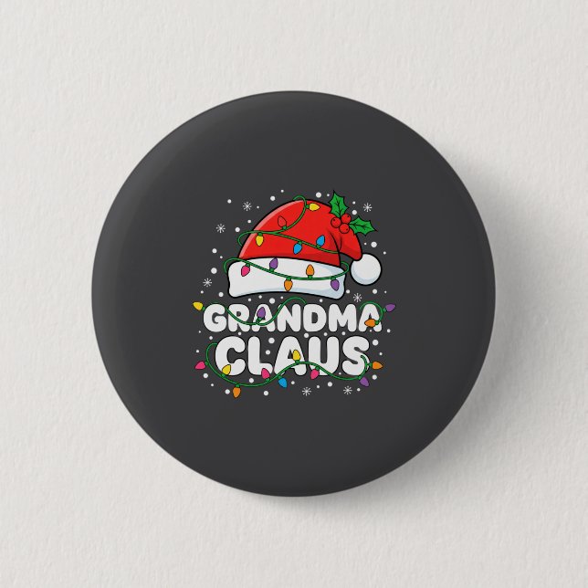 Christmas Grandma Claus Santa Hat Christmas Lights Button (Front)