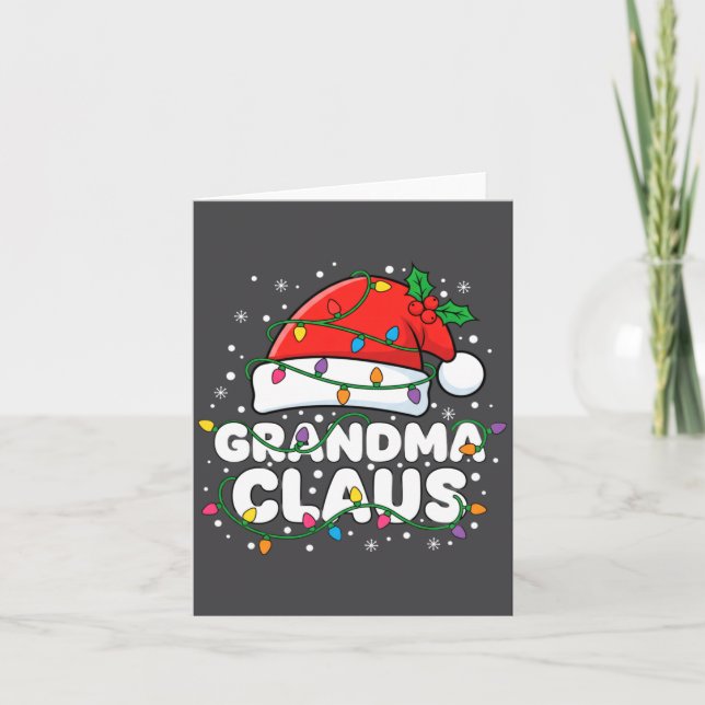 Christmas Grandma Claus Santa Hat Christmas Lights Card (Front)