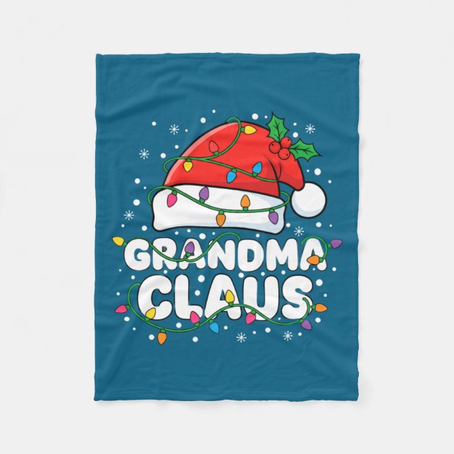 Christmas Grandma Claus Santa Hat Christmas Lights Fleece Blanket (Front)