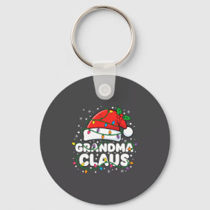 Christmas Grandma Claus Santa Hat Christmas Lights Keychain
