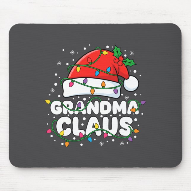 Christmas Grandma Claus Santa Hat Christmas Lights Mouse Pad (Front)