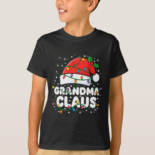 Christmas Grandma Claus Santa Hat Christmas Lights T-Shirt (Front)