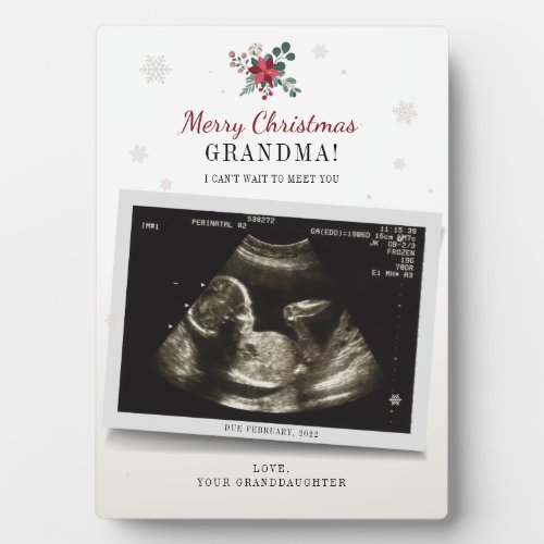Christmas Grandma Gender Reveal Ultrasound Photo Plaque