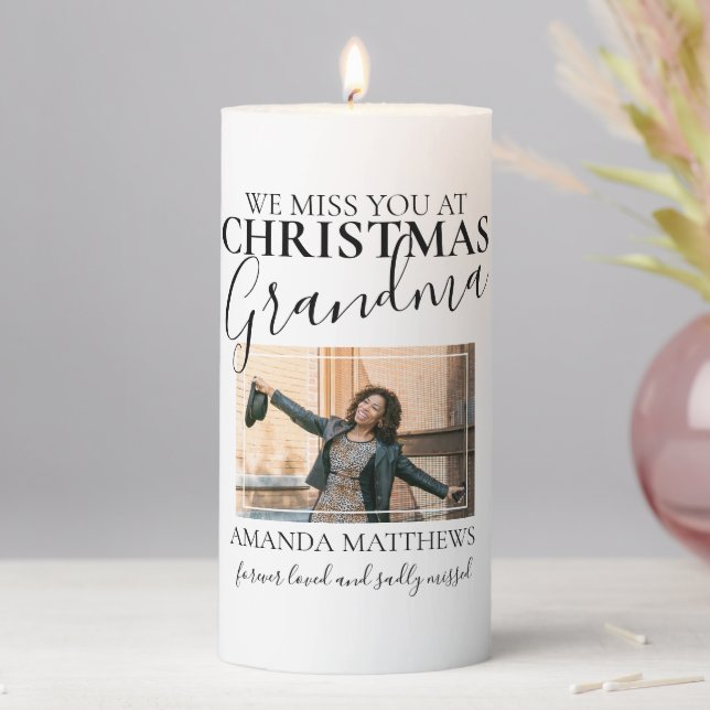 Christmas Grandma | Photo Memorial Pillar Candle (In Situ)