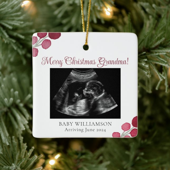 Christmas Grandma Pregnancy Ultrasound Ceramic Ornament (Tree)