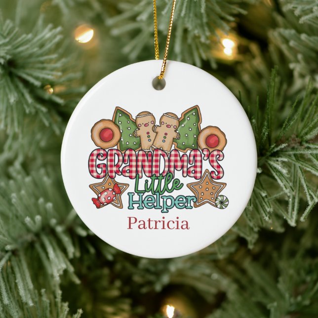  Christmas Grandma's helper add name message Ceramic Ornament (Tree)