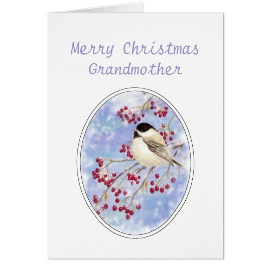 Christmas Grandmother Bird Berry Frosty Window Card
