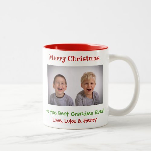 Christmas Grandmother Grandchildren Custom Photo Two_Tone Coffee Mug