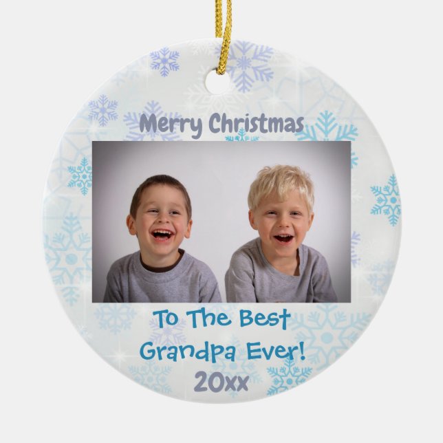 Christmas Grandparents Grandchildren Photo Ceramic Ornament (Front)