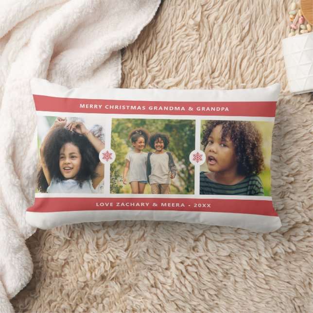 Christmas Grandparents Photo Collage Lumbar Pillow (Blanket)