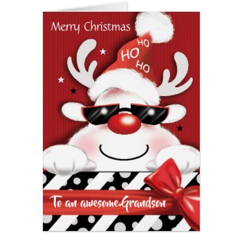 Christmas  Grandson  Fun Reindeer  Ho  Ho  Ho  by WilBiCreations at Zazzle