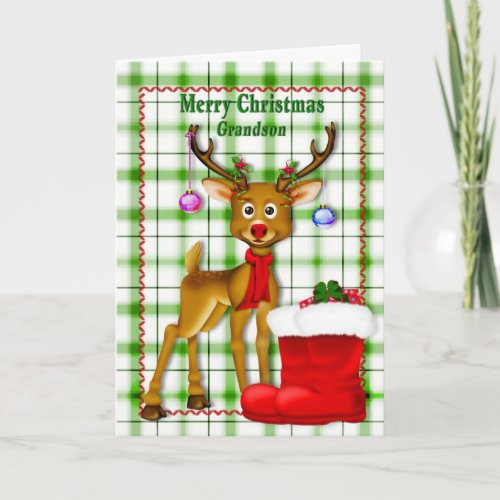 CHRISTMAS  GRANDSON  REINDEER HOLIDAY CARD