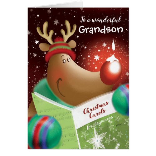 Christmas Grandson Snowdrop on Red Nose Deer