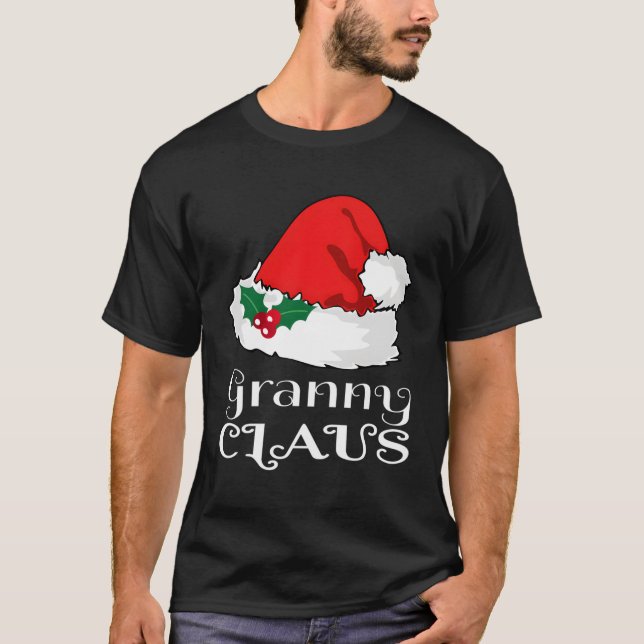 Christmas Granny Claus Matching Pajama Santa Hat X T-Shirt (Front)