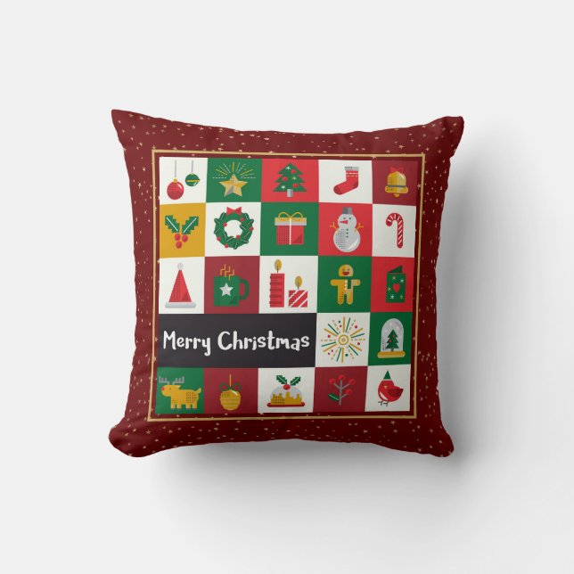 Christmas Graphic Colorful Glittery Stars Elegant Throw Pillow (Front)