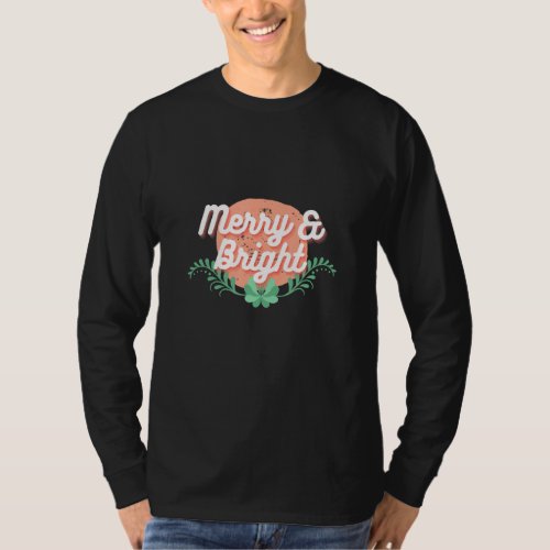 Christmas Graphic  Merry And Bright Text Holiday T_Shirt