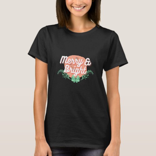 Christmas Graphic  Merry And Bright Text Holiday T_Shirt