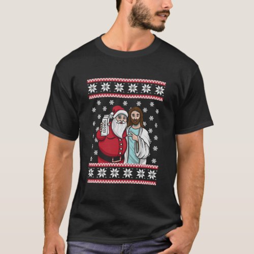 Christmas Graphic Santa And Jesus Jingle Bro Eggno T_Shirt