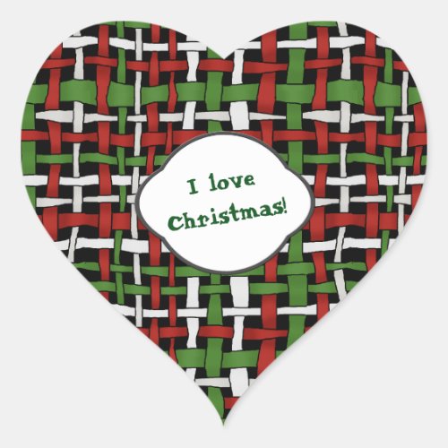 Christmas Graphical Woven Burlap any Text Heart Sticker