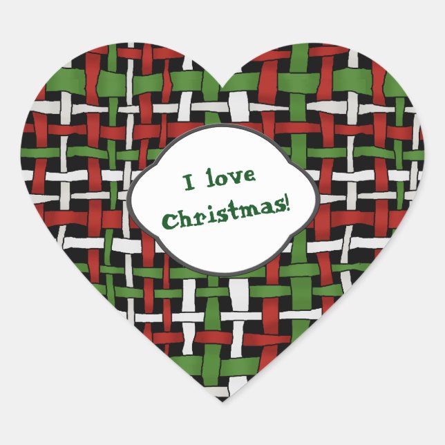 Christmas Graphical Woven Burlap any Text Heart Sticker (Front)