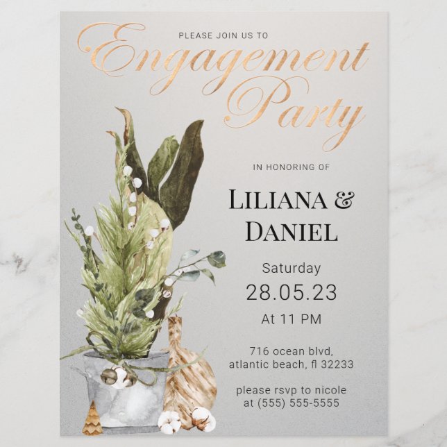 Christmas Gray & Gold Engagement Party Invitation (Front)