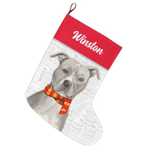 Christmas Gray Pit with Dogs Name Large Christmas Stocking