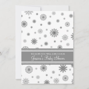 Christmas Gray Snowflake Custom Baby Shower Invitation