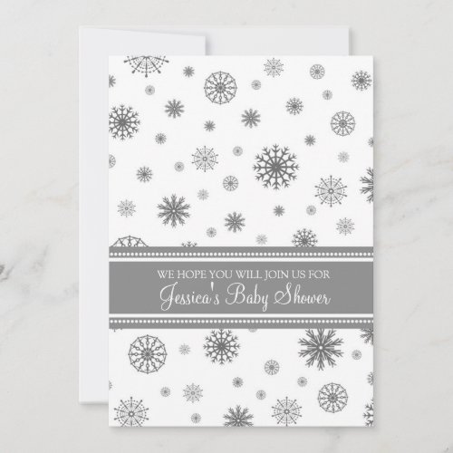 Christmas Gray Snowflake Custom Baby Shower Custom Announcements