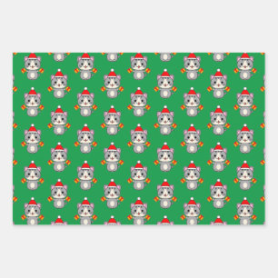 Christmas Gray Tabby Cat Wrapping Paper Sheets