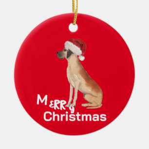 Christmas Great Dane Dog Merry Greeting Ceramic Ornament