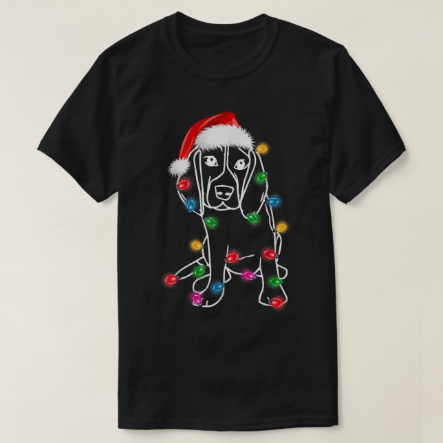 Christmas Great Dane Dog XMAS Lights Santa Hat Fun T-Shirt (Design Front)