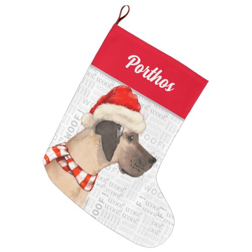 Christmas Great Dane with Dogs Name Large Christmas Stocking