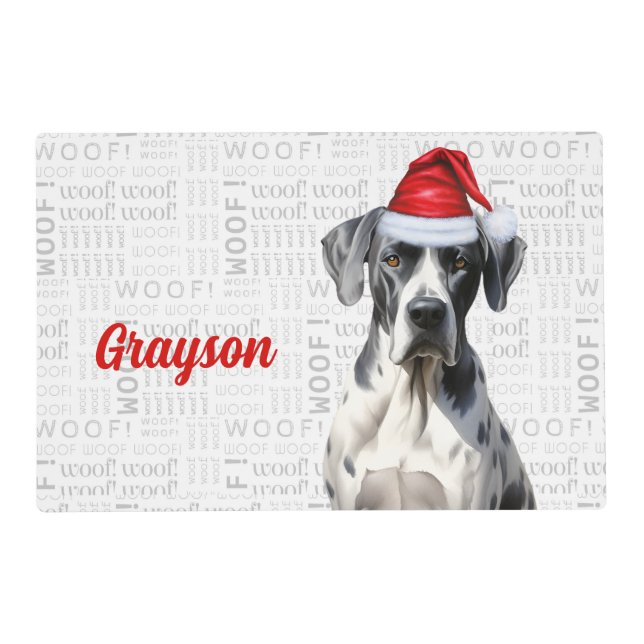 Christmas Great Dane with Dog's Name Pet Dinner Placemat (Front)