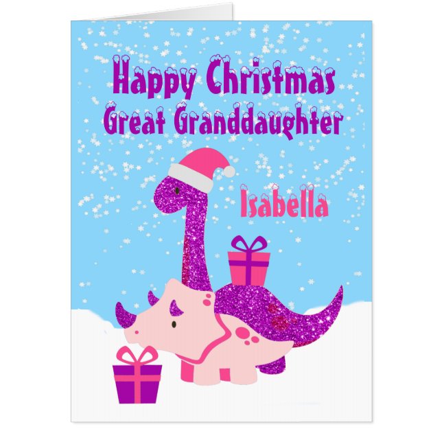 Christmas Great Granddaughter Girly Dinosaur Jumbo Card (Front)