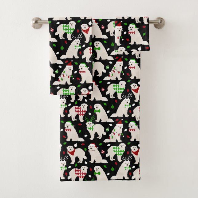 Christmas Great Pyrenees Dogs Bath Towel Set (Insitu)