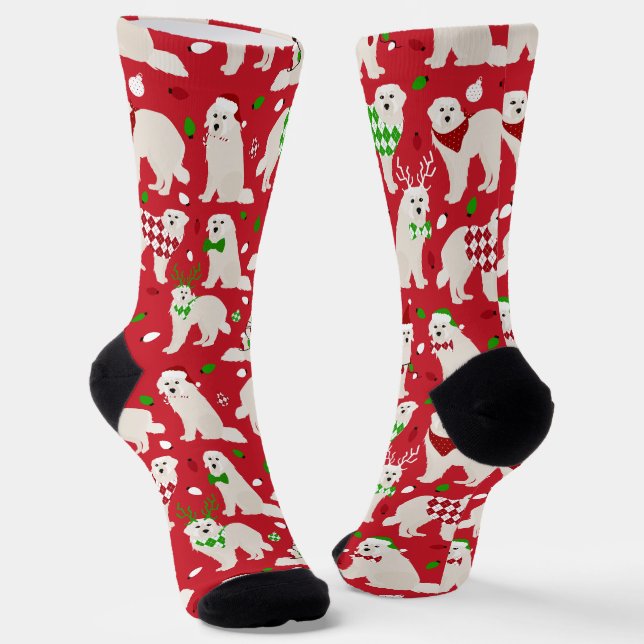 Christmas Great Pyrenees Dogs Socks (Angled)