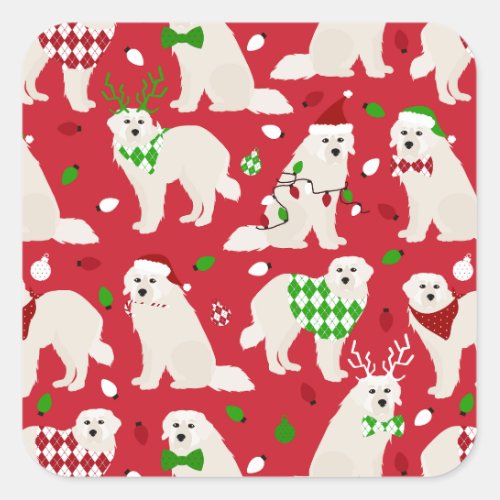 Christmas Great Pyrenees Dogs Square Sticker