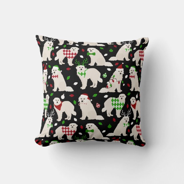 Christmas Great Pyrenees Dogs Throw Pillow (Front)