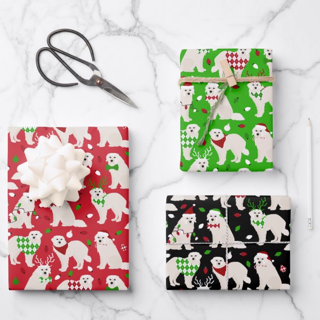 Christmas Great Pyrenees Dogs Wrapping Paper Sheets (Front)