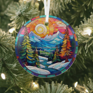 Christmas Great Smoky Mountain Stained Glass Coupl Ornament
